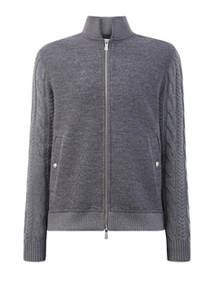 Комбинированный бомбер из шерсти с рукавами аранской вязки Eleventy