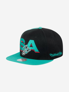 Бейсболка с прямым козырьком MITCHELL NESS 6MUSSH21299-SASBKTL San Antonio Spurs NBA (черный), Черный Mitchell&Ness