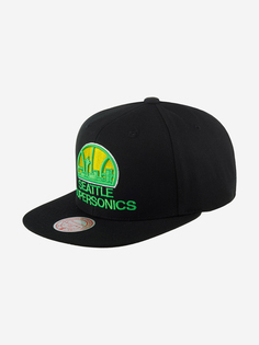 Бейсболка с прямым козырьком MITCHELL NESS HHSS5471-SSUYYPPPBLCK Seattle Supersonics NBA (черный), Черный Mitchell&Ness