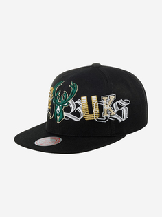 Бейсболка с прямым козырьком MITCHELL NESS HHSS3180-MBUYYPPPBLCK Milwaukee Bucks NBA (черный), Черный Mitchell&Ness