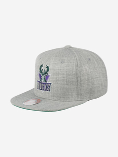Бейсболка с прямым козырьком MITCHELL NESS HHSS3274-MBUYYPPPGYHT Milwaukee Bucks NBA (серый), Серый Mitchell&Ness