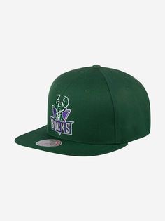 Бейсболка с прямым козырьком MITCHELL NESS HHSS3258-MBUYYPPPGREN Milwaukee Bucks NBA (зеленый), Зеленый Mitchell&Ness