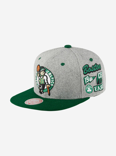 Бейсболка с прямым козырьком MITCHELL NESS HHSS4785-BCEYYPPPGREY Boston Celtics NBA (серый), Серый Mitchell&Ness