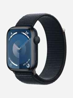 Спортивные часы Apple Watch Series 9 GPS 45mm, Корпус из алюминия цвета «полночно-черный»,черный спортивный ремешок, Черный