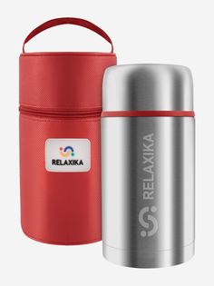 Термос для еды Relaxika 301, 1200 мл, в термочехле, стальной, Серебряный