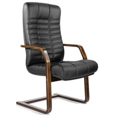 Кресло для приемных и переговорных Атлант-экстра, кожа, дерево (орех), черное No Brand