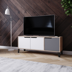 Тумба напольная под ТВ София №4 на ножках дуб сонома/графит/белый No Brand