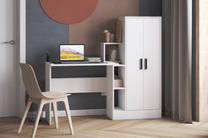 Стол компьютерный письменный с встроенным шкафом и полками Саленто 1, белый No Brand