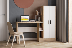 Стол компьютерный письменный с встроенным шкафом и полками Саленто 1, дуб сонома/белый No Brand