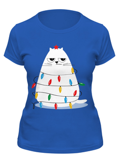 Футболка женская Printio «елки-кошки» синяя 2XL