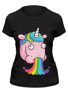 Футболка женская Printio Unicorns rainbow / радуга единорога черная L