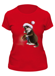 Футболка женская Printio Рождественский котик красная 2XL