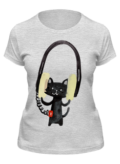 Футболка женская Printio Кот в наушниках серая 2XL