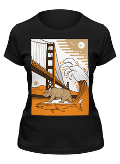 Футболка женская Printio Bear on shark / медведь на акуле черная 2XL