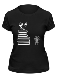 Футболка женская Printio Лисичка с книгами by komlove черная 2XL