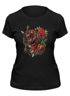 Футболка женская Printio ?bear&roses? черная S