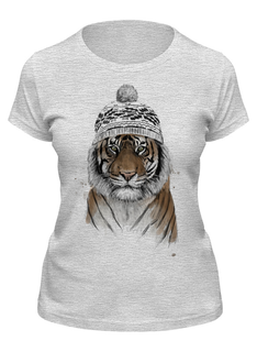 Футболка женская Printio Тигр в шапке серая 2XL