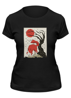 Футболка женская Printio Fox and sun черная 2XL