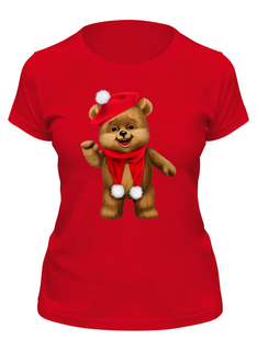 Футболка женская Printio Рождественский медвежонок красная M