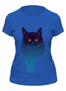 Футболка женская Printio Кот в шарфе синяя 2XL