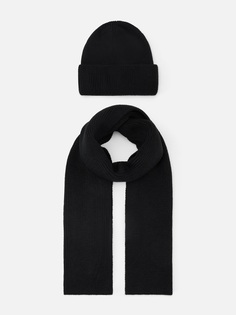 Комплект шапка и шарф September Story женский, чёрный, размер 56-58, SETBLACK008