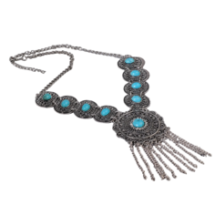 Колье "Гестия" круг, цвет голубой в чернёном серебре, 45 см Queen Fair