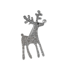 Брошь новогодняя "Олень" с большим носом, цвет белый в серебре Queen Fair