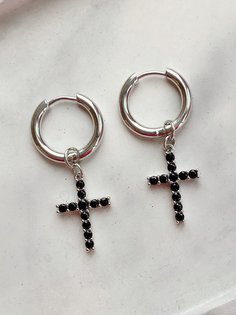 Серьги конго из бижутерного сплава Cuddle Jewelry Silver cross, шпинель