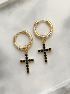 Серьги из бижутерного сплава Cuddle Jewelry Gold cross, шпинель