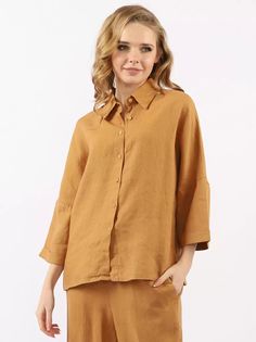 Рубашка женская EQmoda 9540 коричневая 40 RU