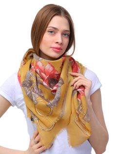 Платок женский Venera 3003272 горчичный/красный/коричневый 120х120 см