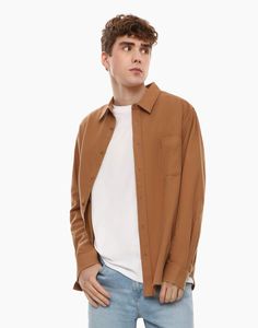 Рубашка мужская Gloria Jeans BWT001370 коричневая L (50-52)