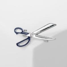 Брошь "Ножницы" классические, цвет синий в серебре Queen Fair