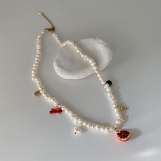 Ожерелье из бижутерного сплава 38 см SORONA jewelry Гранат, культивированный жемчуг
