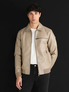 Кожаная куртка мужская Colins CL1062961 коричневая XL