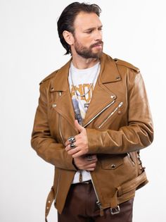 Кожаная куртка мужская RockMerch КС0591 коричневая 2XL