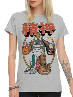 Футболка женская DreamShirts Studio Аниме Персонажи Студии Гибли 294-ghibli-1 серая 2XL