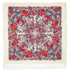 Платок женский Павловопосадский платок 1С125-5-ПН белый/красный/синий/серый, 125х125 см