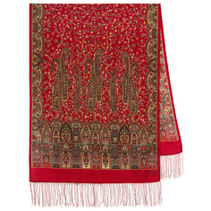 Шарф женский Павловопосадский платок 1473 красный/бежевый/оранжевый, 150х60 см