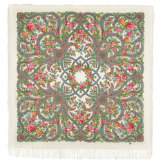 Платок женский Павловопосадский платок 1674 белый/бирюзовый/розовый/оранжевый, 146х146 см