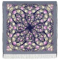 Платок женский Павловопосадский платок 1С125-5-ПН серый/фиолетовый/розовый, 125х125 см