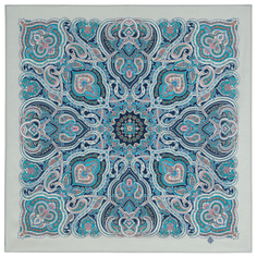 Платок женский Павловопосадский платок 1949 серо-голубой/синий/розовый/бирюзовый, 89х89 см