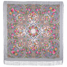 Платок женский Павловопосадский платок 1674 серый/синий/розовый/оранжевый, 146х146 см
