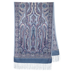Шарф женский Павловопосадский платок 1643 голубой/сиреневый/бирюзовый, 200х70 см