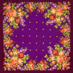 Платок женский Павловопосадский платок 1317 фиолетовый/зеленый/оранжевый, 89х89 см