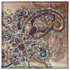 Платок женский Павловопосадский платок 10403 коричневый/бежевый/фиолетовый 65х65 см