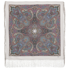 Платок женский Павловопосадский платок 1292 белый/коричневый, 148х148 см