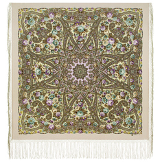 Платок женский Павловопосадский платок 1914 бежевый, 148х148 см