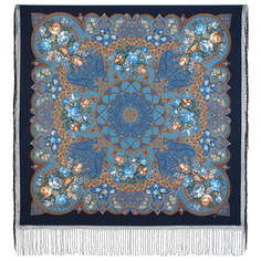 Платок женский Павловопосадский платок 680 синий/голубой, 148х148 см