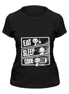 Футболка женская Printio Eat, sleep, code черная 2XL